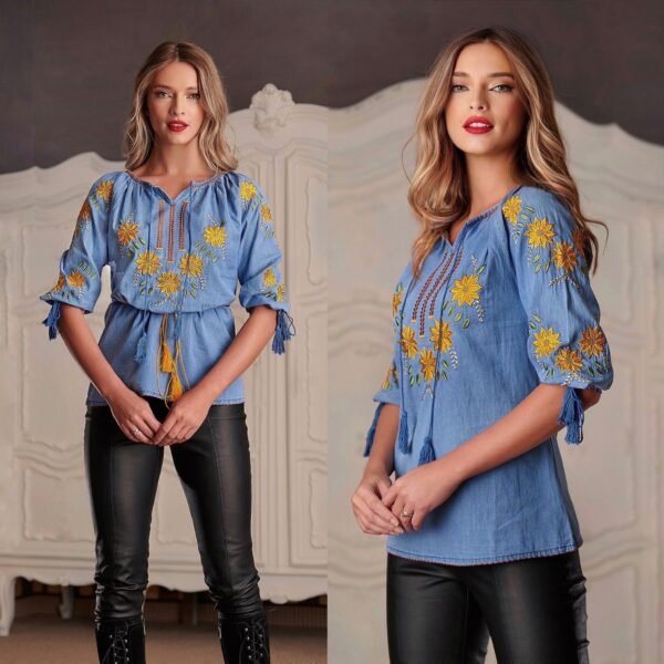 Bluza tip ie din denim brodata Margareta