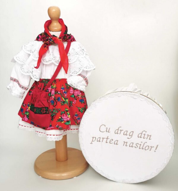 Set Botez Traditional Costum Traditional Fetite Floral 2 piese costumas si cutie botez