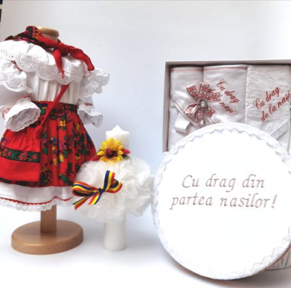 Set Traditional Botez Costumas fetita Trusou Cutie pentru trusou Lumanare 3